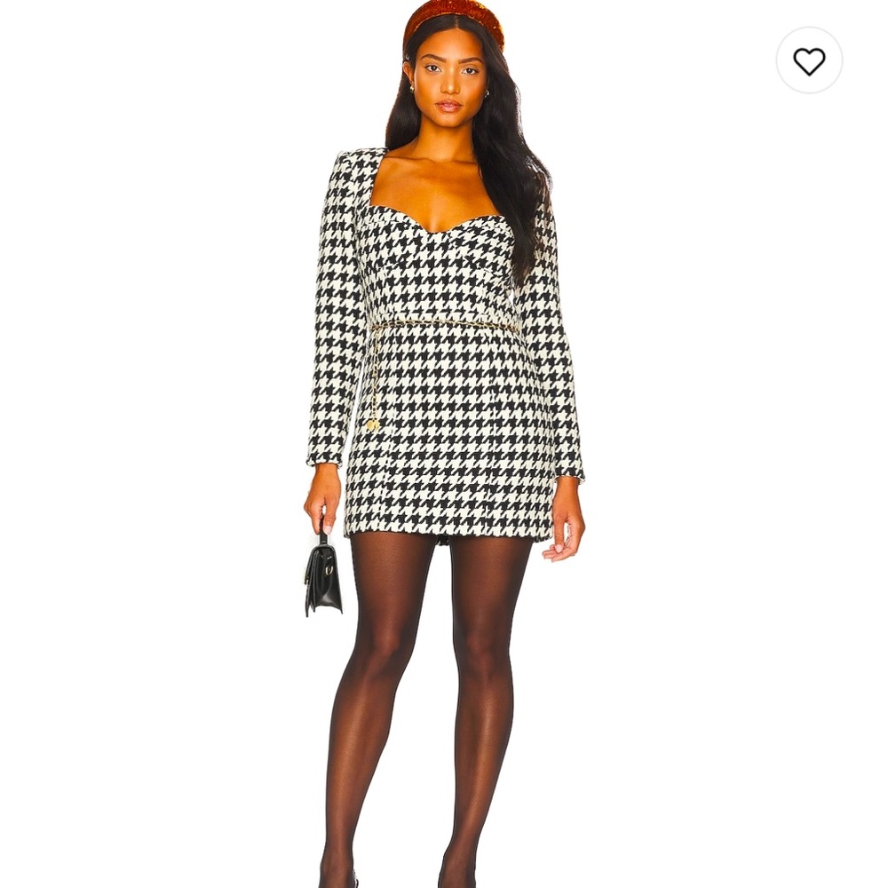 ASSIGNMENT Blair Mini Dress in houndstooth black and white